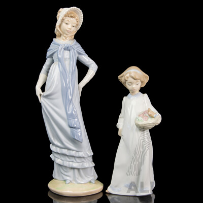 Two Spanish Nao for Lladro Porcelain Figures of Young Ladies