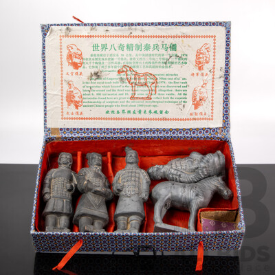 Collection Five Chinese Souvenir Ware Terracotta Warriors & Horse Figures in Original Box