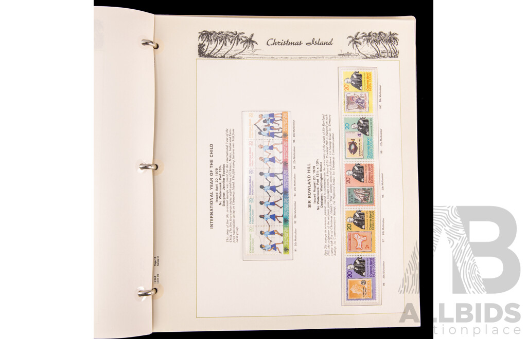 Vintage Christmas Island Seven Seas Hingeless Album, Examples Spanning1972 to 1996 with Christmas Island Lunar Year Stamp Packs, Mini Sheets and Post Cards, Consecutive Examples 1999 to 2011, 2014, 2015