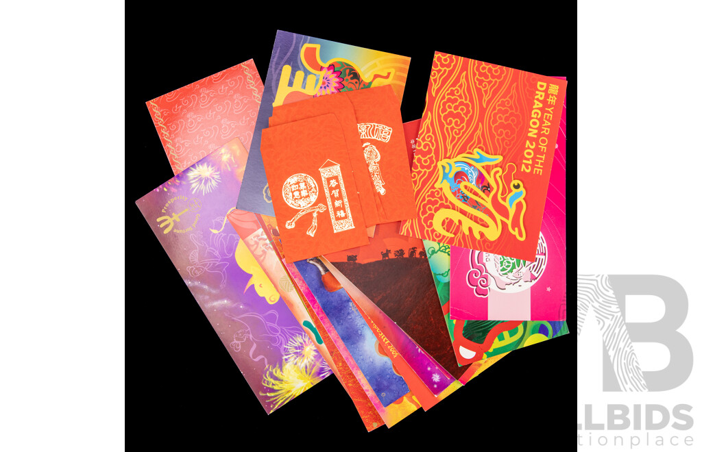 Vintage Christmas Island Seven Seas Hingeless Album, Examples Spanning1972 to 1996 with Christmas Island Lunar Year Stamp Packs, Mini Sheets and Post Cards, Consecutive Examples 1999 to 2011, 2014, 2015