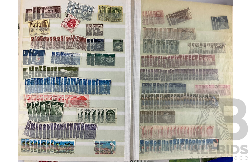 Album of Australian Cancelled Stamps, Including Predecimal, Kangaroo on Map, KGV, KGVI, QE2, Overprints and 1978/79 Stamp Packs, Box of Stamp Pocket Strips