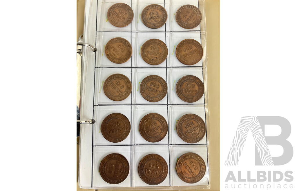 Collection of Australian Pennies, KGV, KGVI, QE2, Consecutive 1934 to 1964