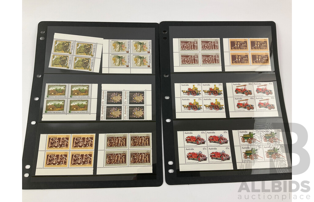 Australian 1982/1983 Mint Stamp Blocks Including Sets, Christmas, National Gallery, Historic Fire Engines, Butterflies, Veteran Cars