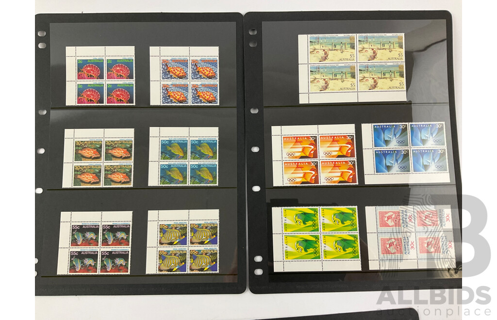 Australian 1984 Mint Stamp Blocks Including Sets, Clipper Ships, AUSIPEX, Rock Paintings, Painting Series Charles Condor Block of Four Five Dollars