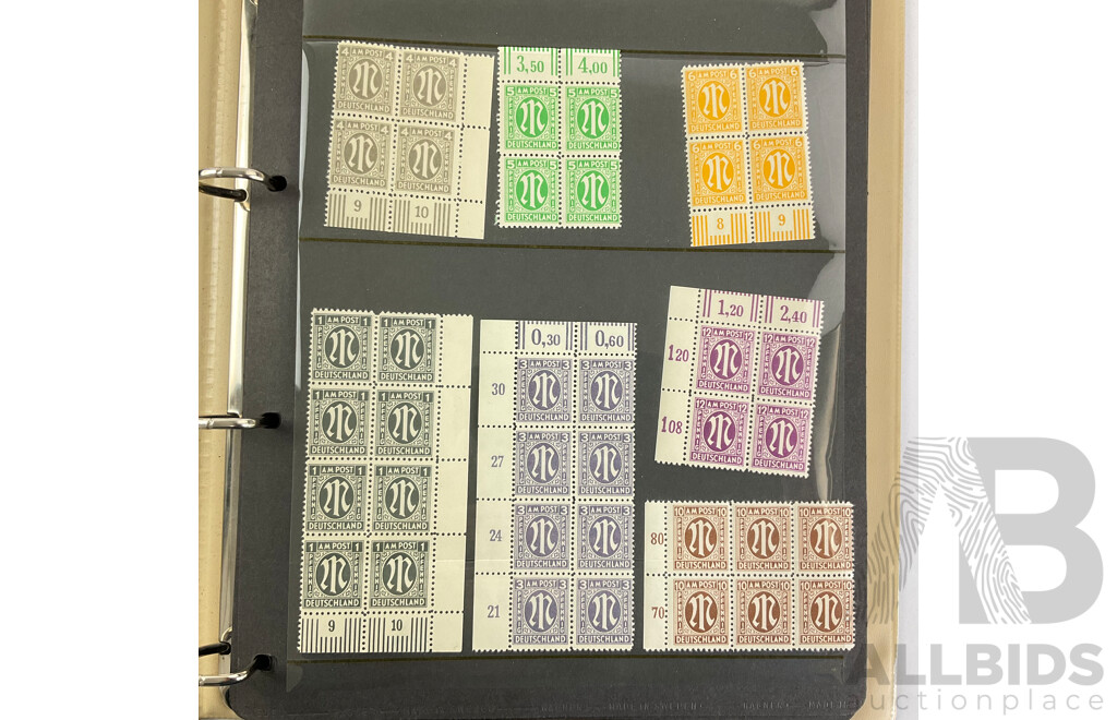 Album of German Stamps Including Mint Allied Occupation Blocks, Cancelled 1970's and 80's