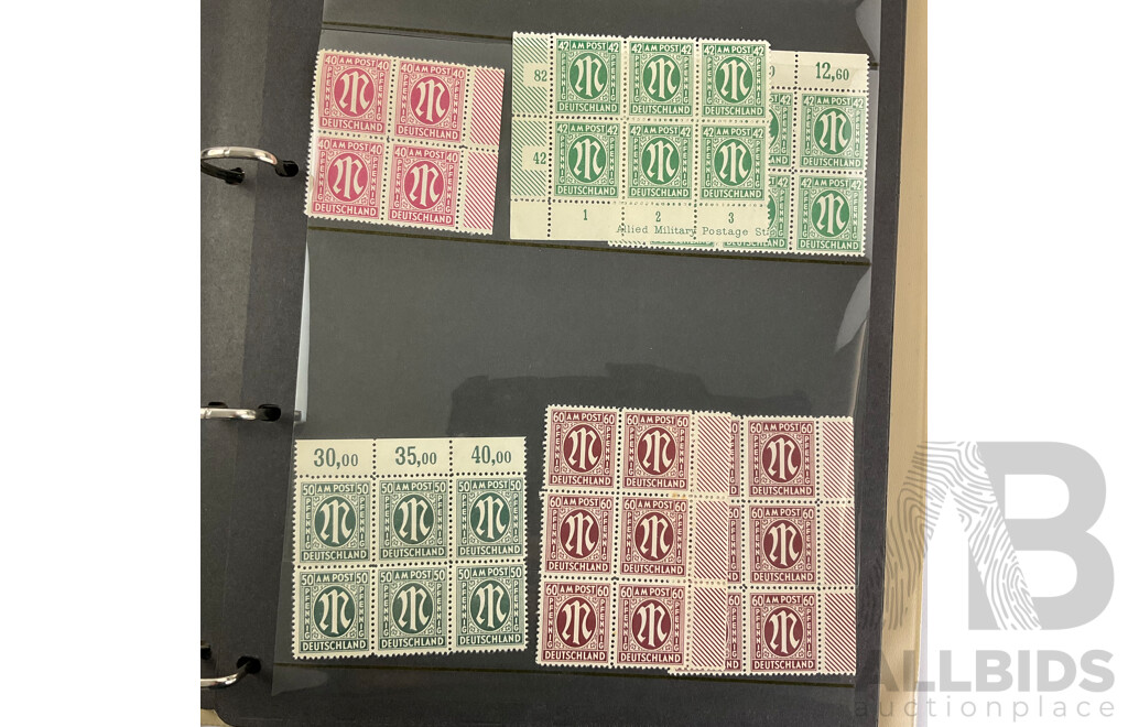 Album of German Stamps Including Mint Allied Occupation Blocks, Cancelled 1970's and 80's