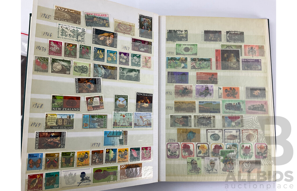 Album of Antique and Vintage International Stamps Including USA Inter Revenue Overprints, Lincoln, Franklin, Washington, Roosevelt, Canada QV, KEVII KGV, New Zealand Predecimal, Great Britain, Denmark, Germany