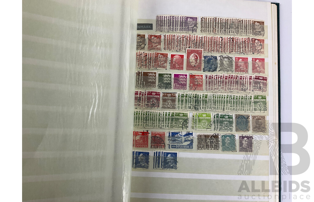 Album of Antique and Vintage International Stamps Including USA Inter Revenue Overprints, Lincoln, Franklin, Washington, Roosevelt, Canada QV, KEVII KGV, New Zealand Predecimal, Great Britain, Denmark, Germany