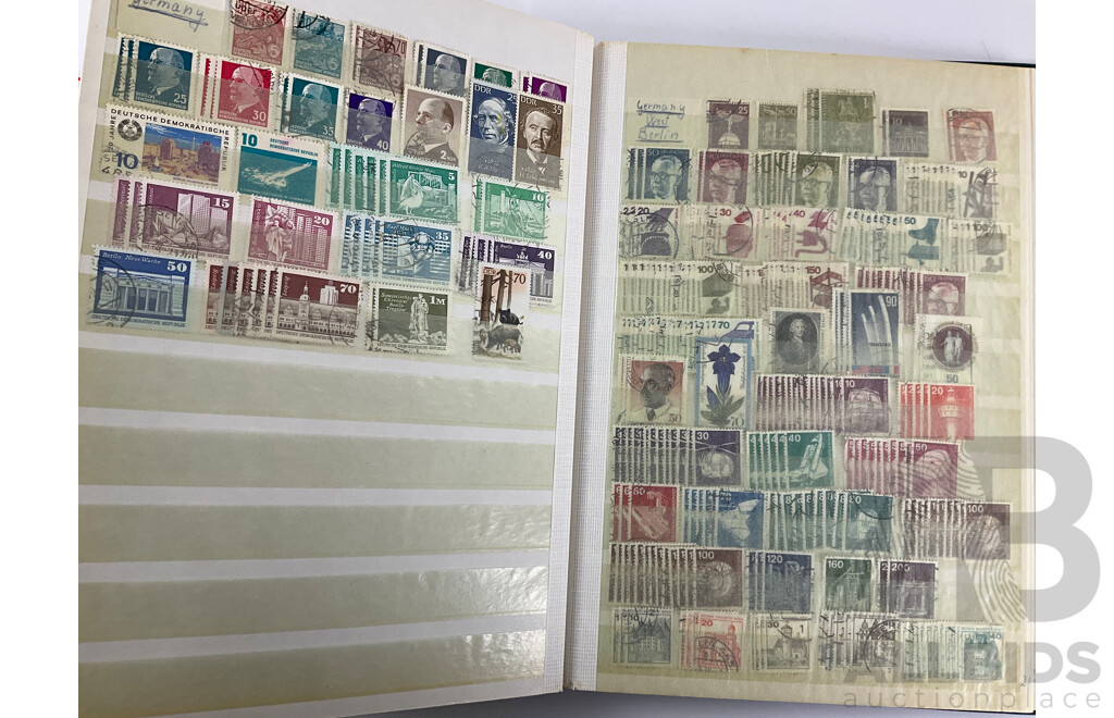 Album of Antique and Vintage International Stamps Including USA Inter Revenue Overprints, Lincoln, Franklin, Washington, Roosevelt, Canada QV, KEVII KGV, New Zealand Predecimal, Great Britain, Denmark, Germany