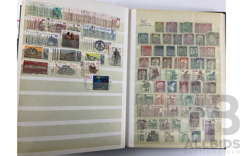 Album of Antique and Vintage International Stamps Including USA Inter Revenue Overprints, Lincoln, Franklin, Washington, Roosevelt, Canada QV, KEVII KGV, New Zealand Predecimal, Great Britain, Denmark, Germany