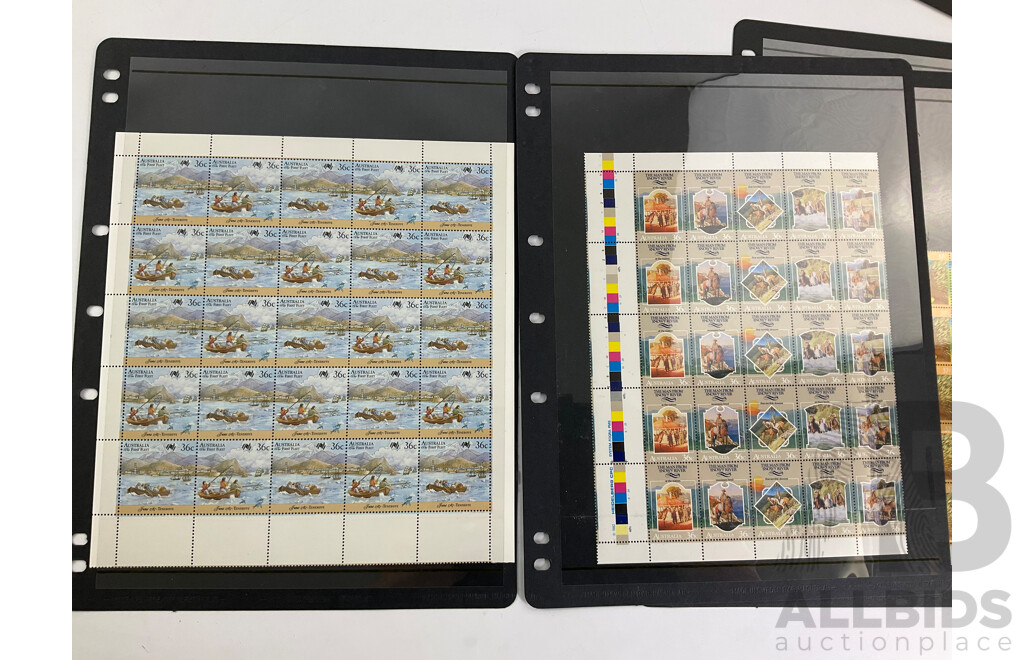 Collection of Australian 1980's Mint Stamp Blocks and Sheets Including Sets, Bicentennial, Click Go the Shears, Christmas 1986 and More