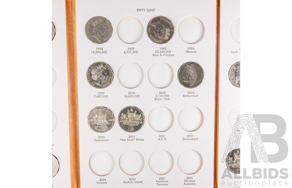 Australian Dansco Fifty Cent Coin Album Including 1966 Round Silver Fifty Cent