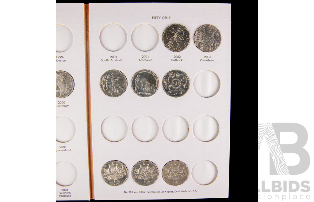 Australian Dansco Fifty Cent Coin Album Including 1966 Round Silver Fifty Cent