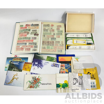 Album of Australian Cancelled Stamps, Including Predecimal, Kangaroo on Map, KGV, KGVI, QE2, Overprints and 1978/79 Stamp Packs, Box of Stamp Pocket Strips Album of Australian Cancelled Stamps, Including Predecimal, Kangaroo on Map, KGV, KGVI, QE2, Overprints and 1978/79 Stamp Packs, Box of Stamp Pocket Strips