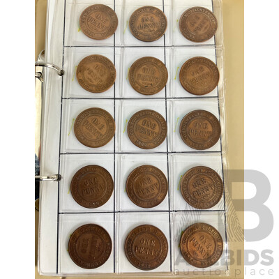 Collection of Australian Pennies, KGV, KGVI, QE2, Consecutive 1934 to 1964