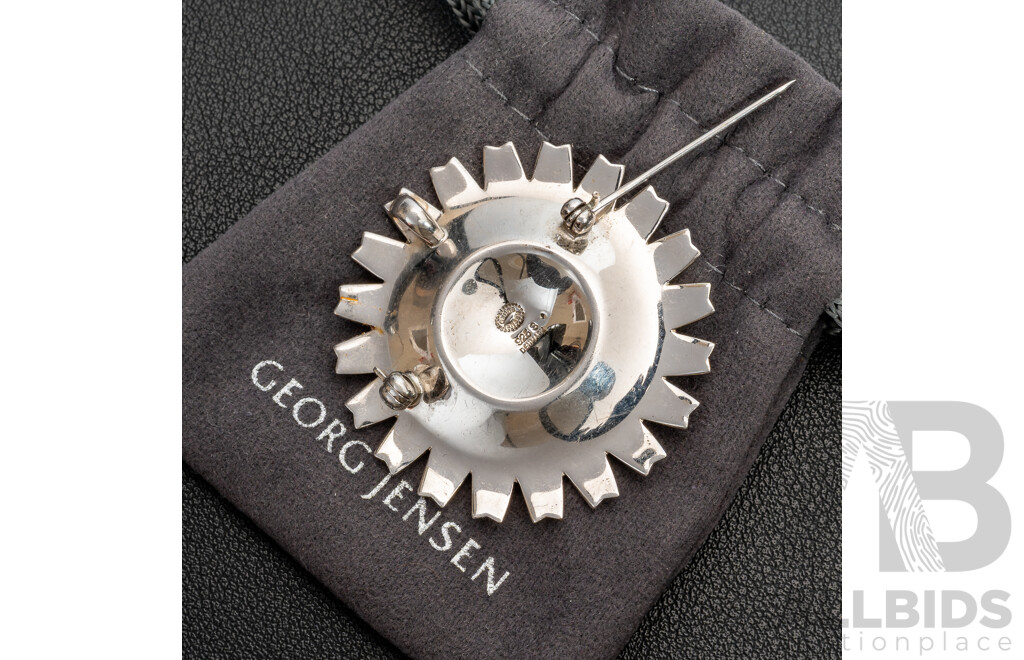 Georg Jensen Danish Sterling Silver Orange Enamel Daisy Brooch/pendant, 43mm, 18.75 Grams