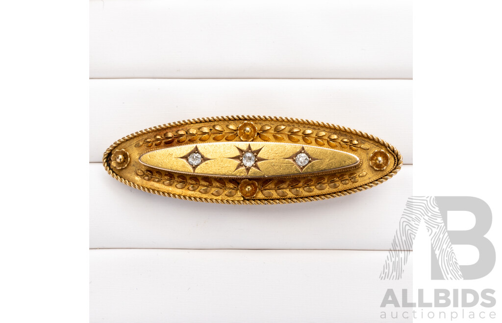 Antique 15ct Yellow Gold Victorian Old Cut Diamond Set Plaque Brooch, 48mm, 4.53 Grams