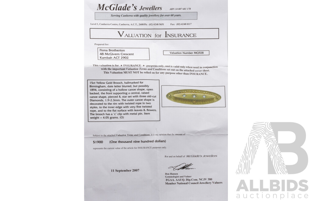 Antique 15ct Yellow Gold Victorian Old Cut Diamond Set Plaque Brooch, 48mm, 4.53 Grams