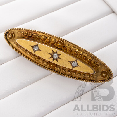 Antique 15ct Yellow Gold Victorian Old Cut Diamond Set Plaque Brooch, 48mm, 4.53 Grams