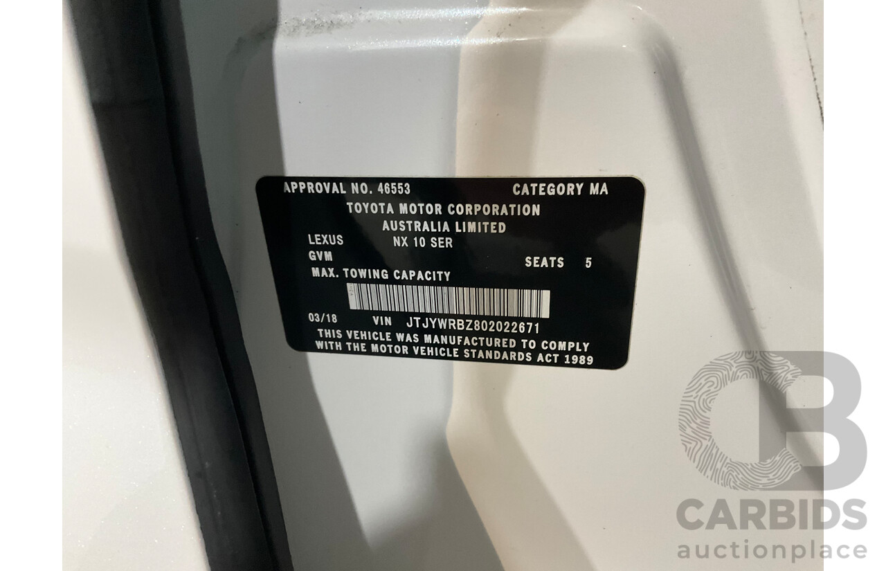 03/2018 Lexus NX300h Luxury Hybrid (FWD) AYZ10R MY17 Facelift 4d Wagon Sonic Quartz Metallic 2.5L - Hybrid