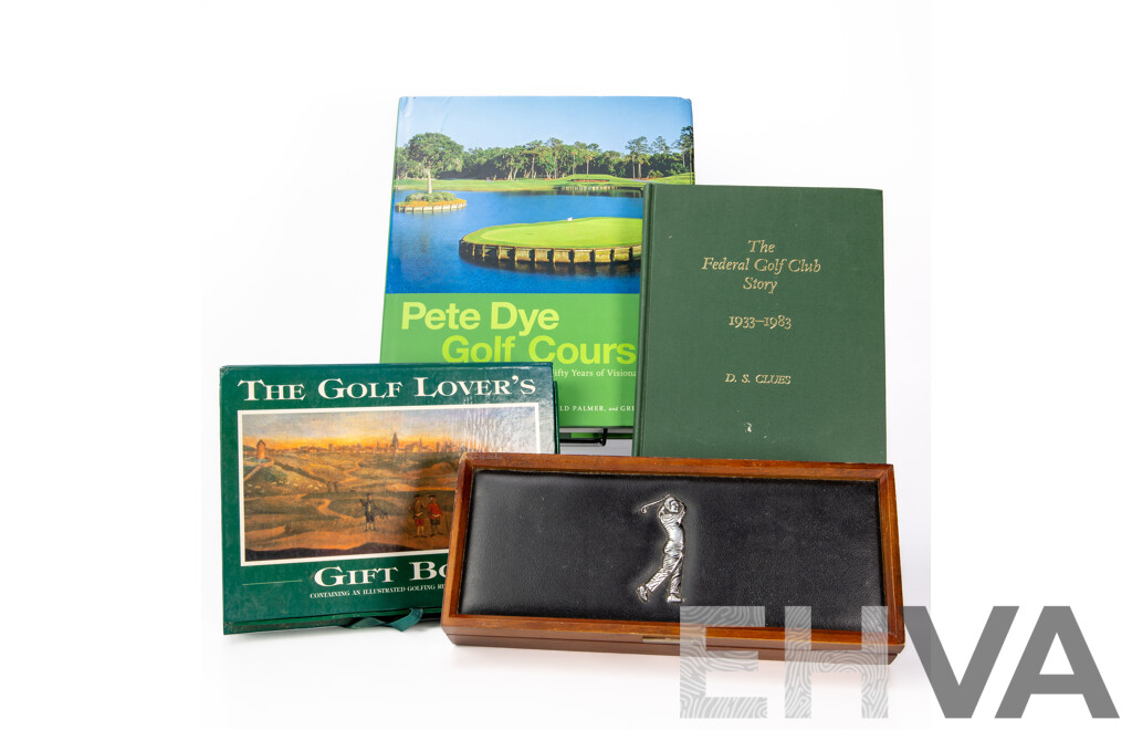 Collection Golf Memorabilia Including the Federal Golf Club Story by D S Clues, Two Trophies and Two Selangor Pewter Engraved Trophies Along with Golf Themed Lidded Box