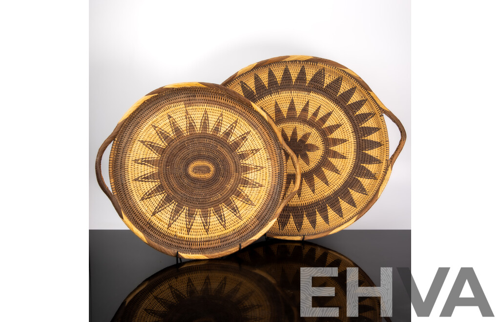 Two Large Hand Made Fibre Papua New Guinea Buka Basket Trays