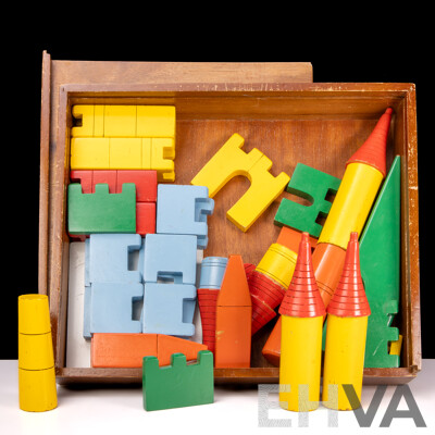 Collection of Vintage Painted Timber Building Blocks Collection of Vintage Painted Timber Building Blocks