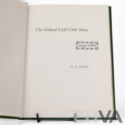 Collection Golf Memorabilia Including the Federal Golf Club Story by D S Clues, Two Trophies and Two Selangor Pewter Engraved Trophies Along with Golf Themed Lidded Box