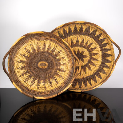 Two Large Hand Made Fibre Papua New Guinea Buka Basket Trays