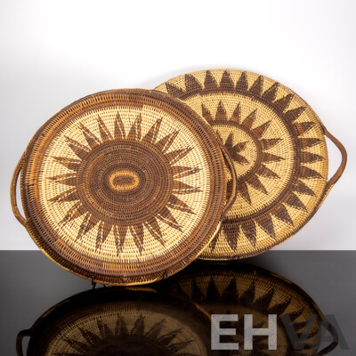 Two Large Hand Made Fibre Papua New Guinea Buka Basket Trays