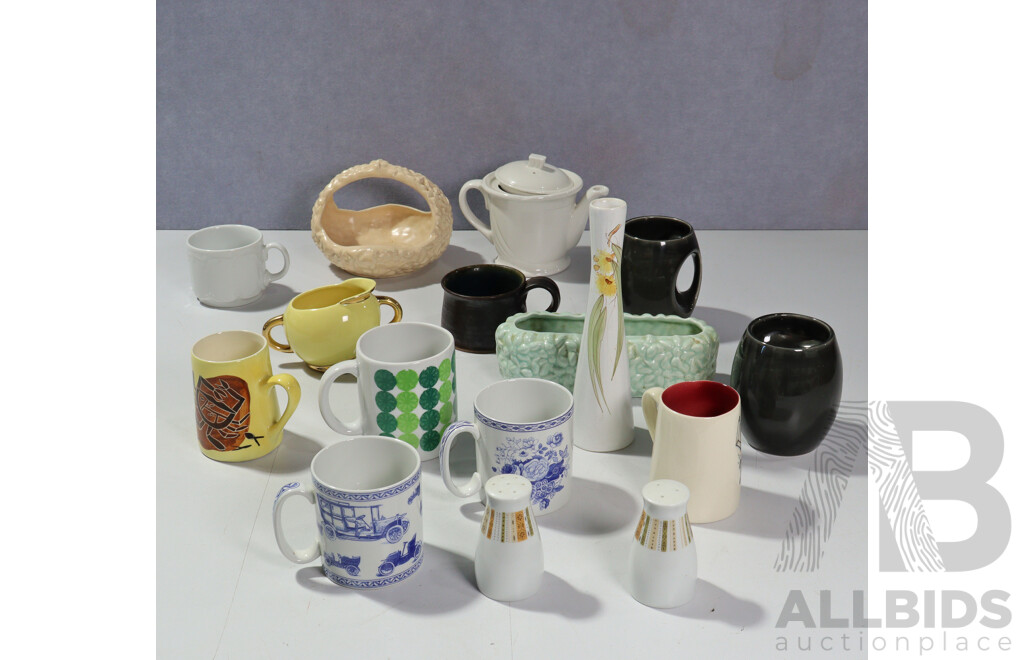Collection Porcelain & Ceramics Including Pair Spode Mugs, Pair Holkham Mugs, Pair Australian DIanna Mugs and Vase