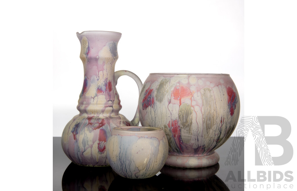 Collection of Three Hand Painted Art Glass Pieces by B.Z.T Ltd