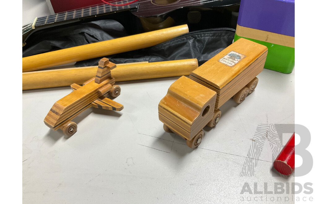 Collection of Vintage Timber Toddlers Toys and Mahalo Ukulele