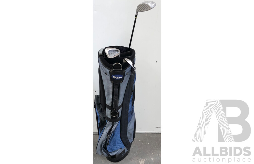 Set of Four Golf Clubs and Wilson Golf Bag