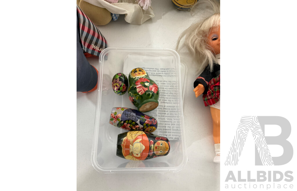 Collection of Dolls, Babushka Dolls, Soft Toy Animals and Sally Ann Accessories