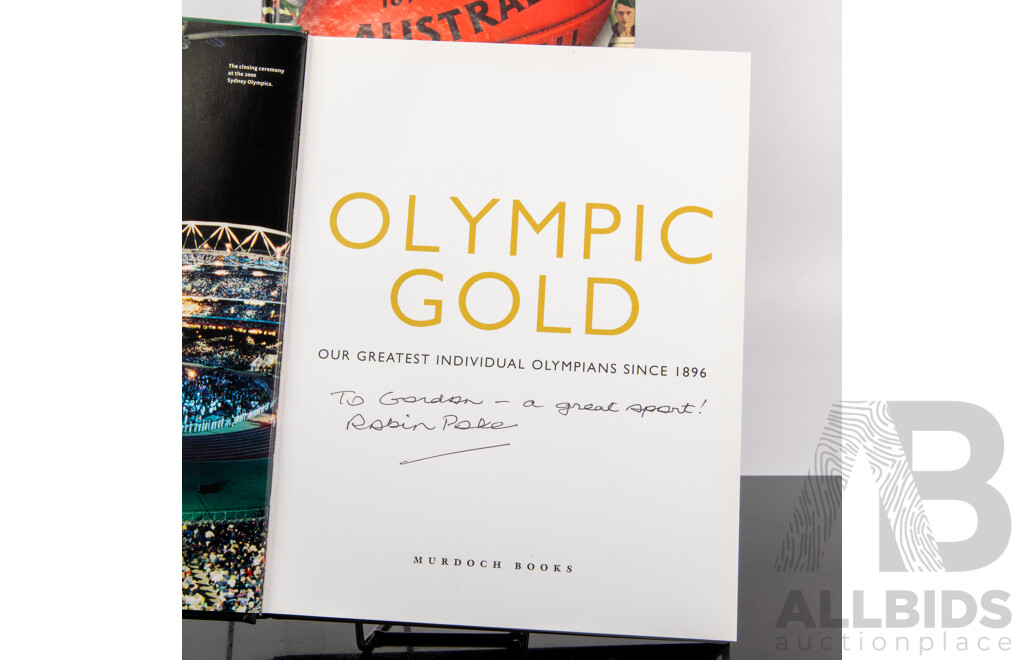 Collection Books Relating to Australian Sport Comprising Signed Jonah Lomu, David Campese, Olympic Gold Signed by Author R Poke and 100 Years of Australian Football