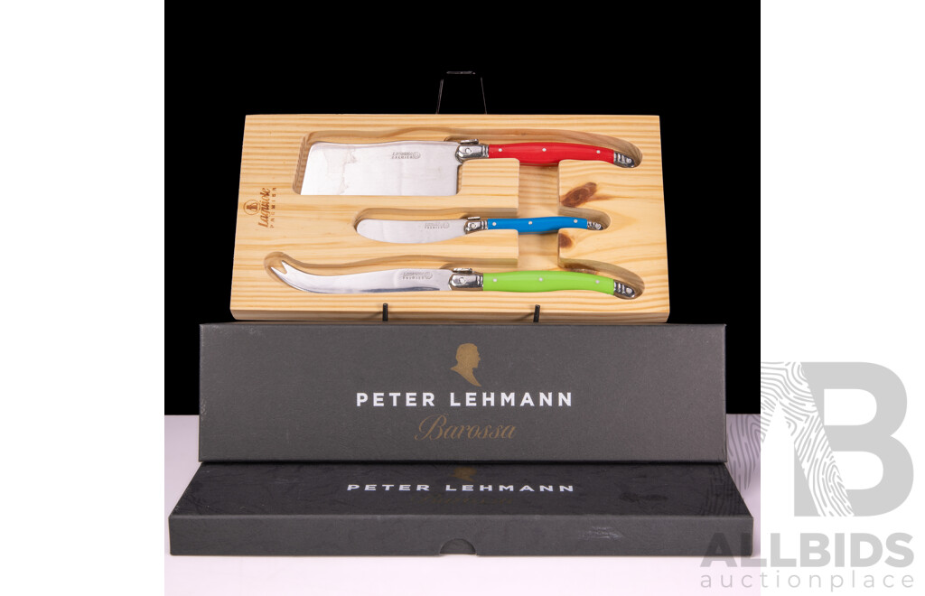 French Laguiole Three Piece Cheese Set Along with Two Peter Lehmann Carving Sets in Original Packaging