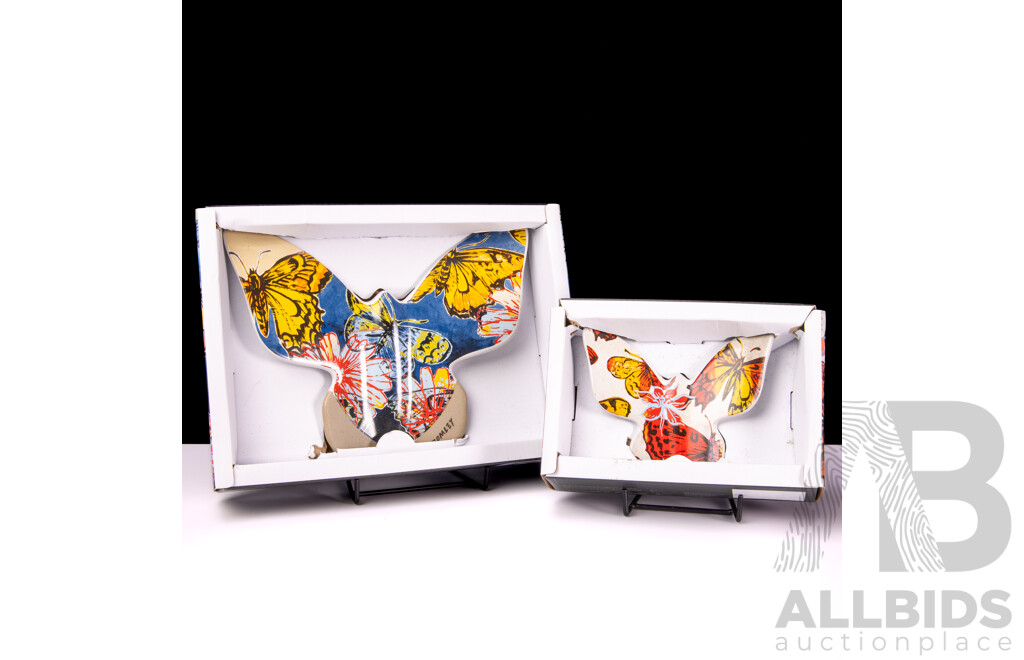 Two Bromley's Ceramic Butterfly Plates by Robert Gordon in Original Boxes
