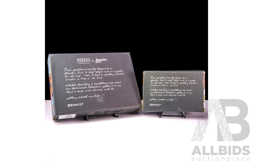 Two Bromley's Ceramic Butterfly Plates by Robert Gordon in Original Boxes