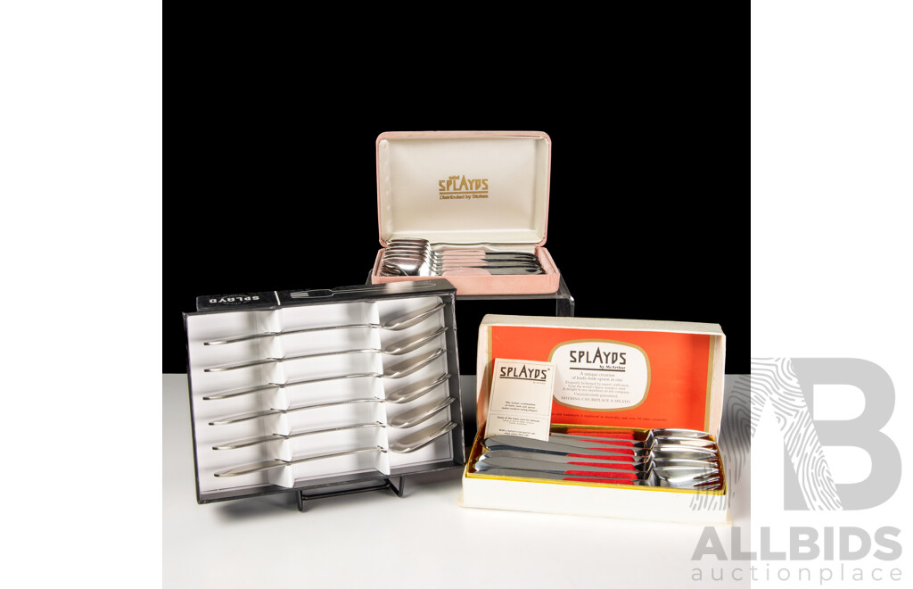 Three Sets Six the Original Splayds Stainless Steel Satin Finish in Original Boxes