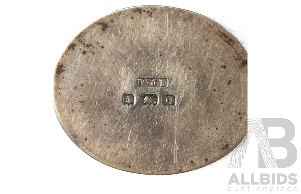 Wonderful Pair Antique Sterling Silver Dog Head Form Salt & Pepper Shakers, Birmingham 1903, Along with Baby's Rattle with Mother of Pearl Handle & Dog Head Form, Birmingham, Hallmarks Worn