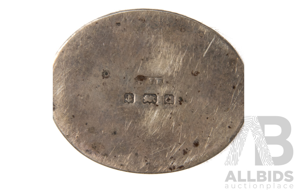 Wonderful Pair Antique Sterling Silver Dog Head Form Salt & Pepper Shakers, Birmingham 1903, Along with Baby's Rattle with Mother of Pearl Handle & Dog Head Form, Birmingham, Hallmarks Worn