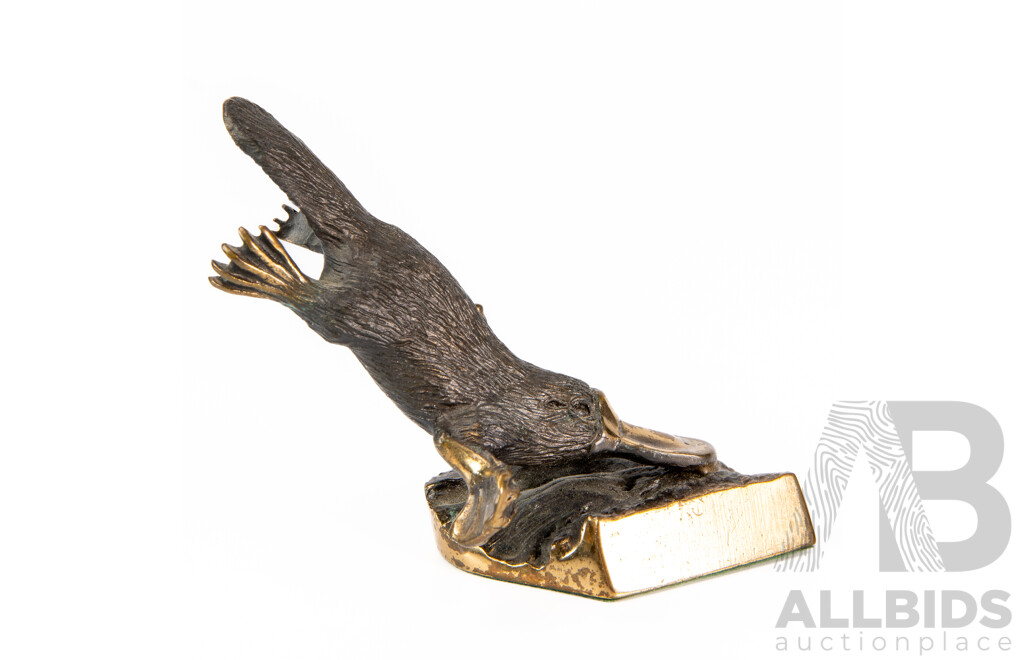 Solid Bronze Platypus Sculpture by David Wentorf
