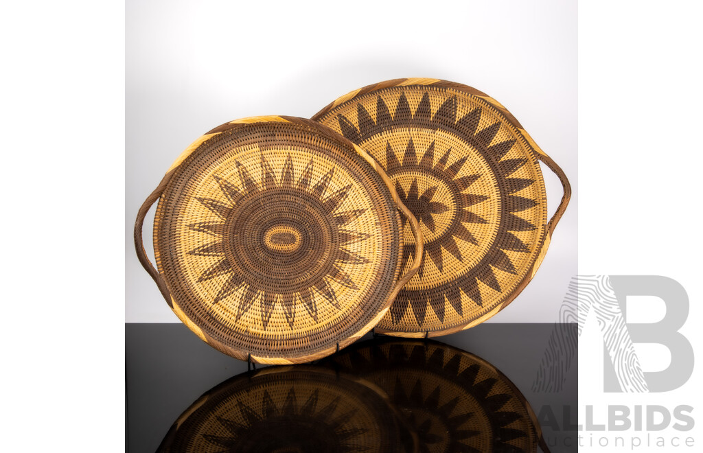 Two Large Hand Made Fibre Papua New Guinea Buka Basket Trays