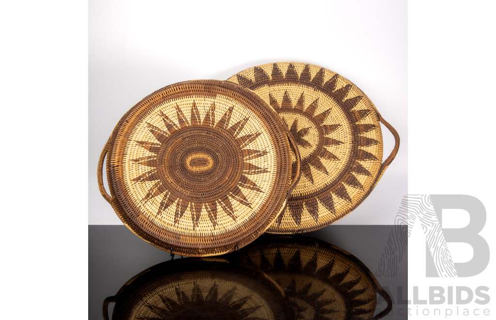 Two Large Hand Made Fibre Papua New Guinea Buka Basket Trays