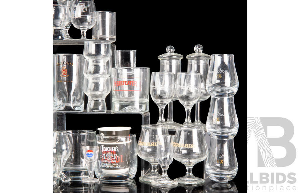 Large Collection Whisky Advertising Tumblers Including Hankey Bannister, Jameson and More