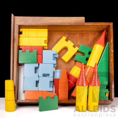 Collection of Vintage Painted Timber Building Blocks Collection of Vintage Painted Timber Building Blocks