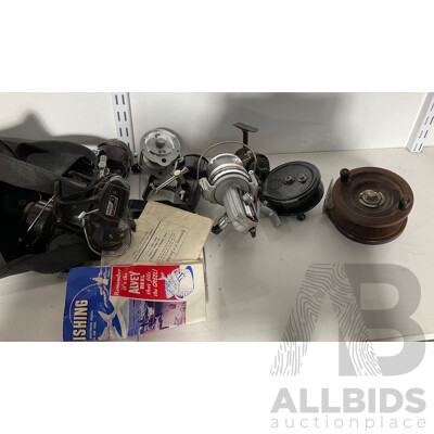 Ten Vintage Fishing Reels Including Daiwa, The Greame Supreme and Steelite Bakelite Examples