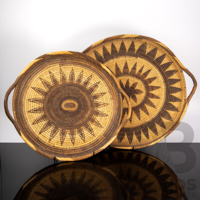 Two Large Hand Made Fibre Papua New Guinea Buka Basket Trays