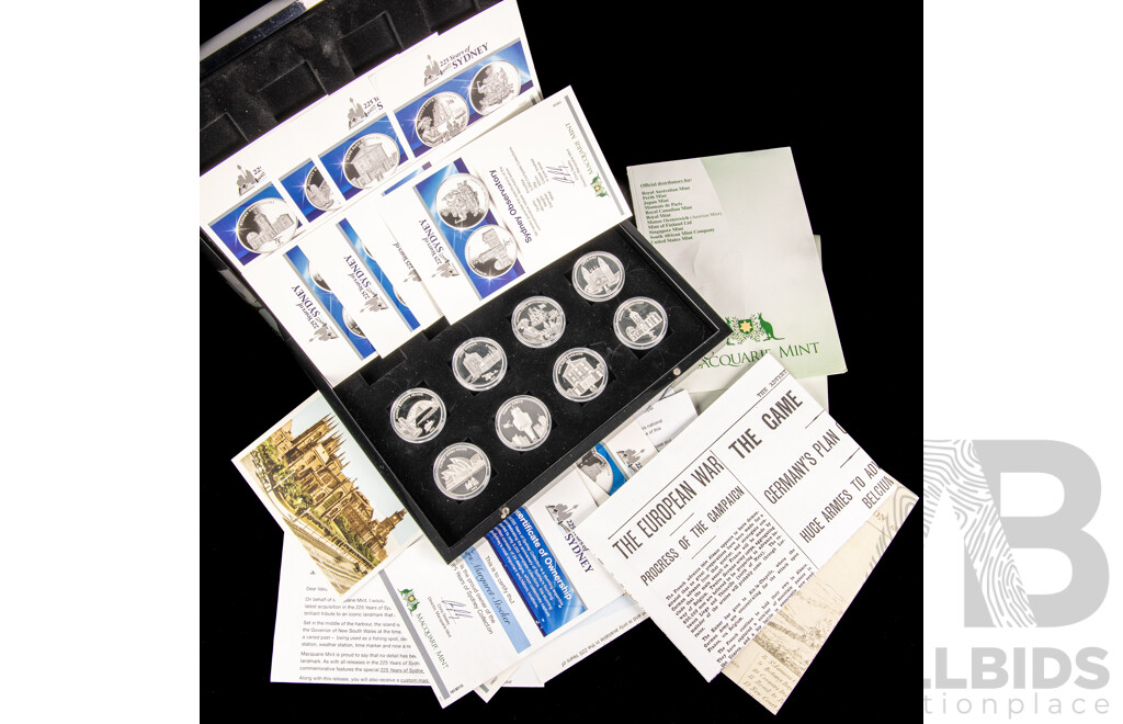 Eight Australian Macquarie Mint 225 Years of Sydney Silver Plated Coins